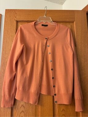 J. Crew Coral-Orange Crewneck Button Cardigan